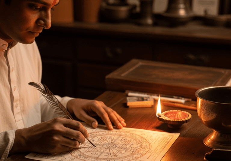 Astrologue expérimenté interprétant un thème astral traditionnel